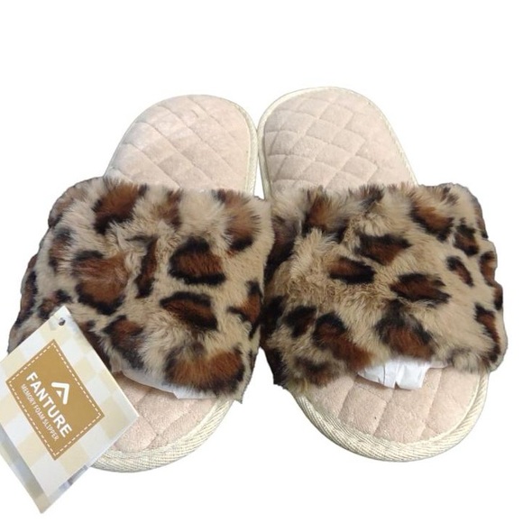 Fanture Memory Foam Open Toe Cheetah Womens Slippers Size M (7-8) - Picture 1 of 4